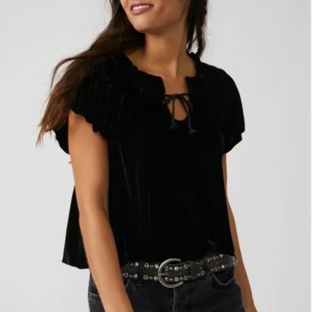 Free People Blavk Velvet Terese Top - Size M